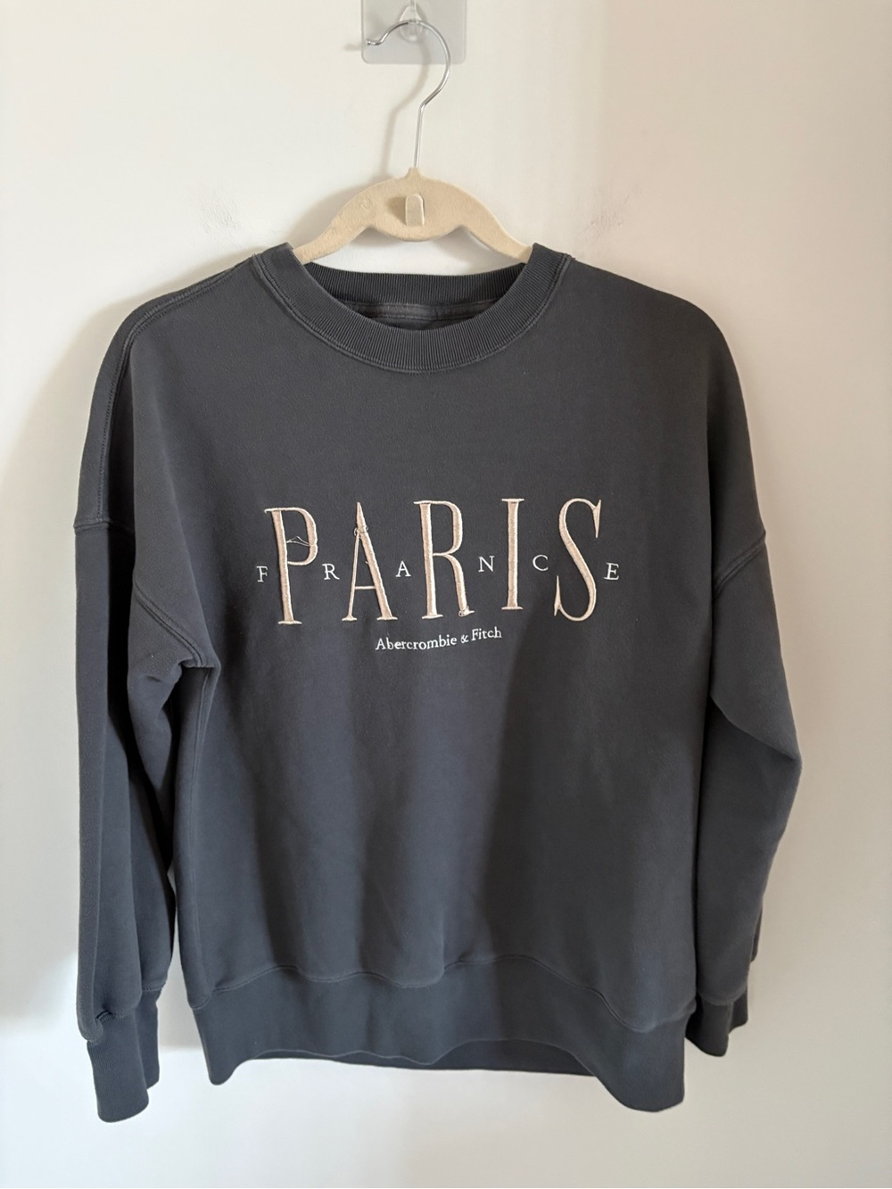 Abercrombie & Fitch Paris Graphic Crewneck Sweatshirt Top Charcoal Cotton Blend